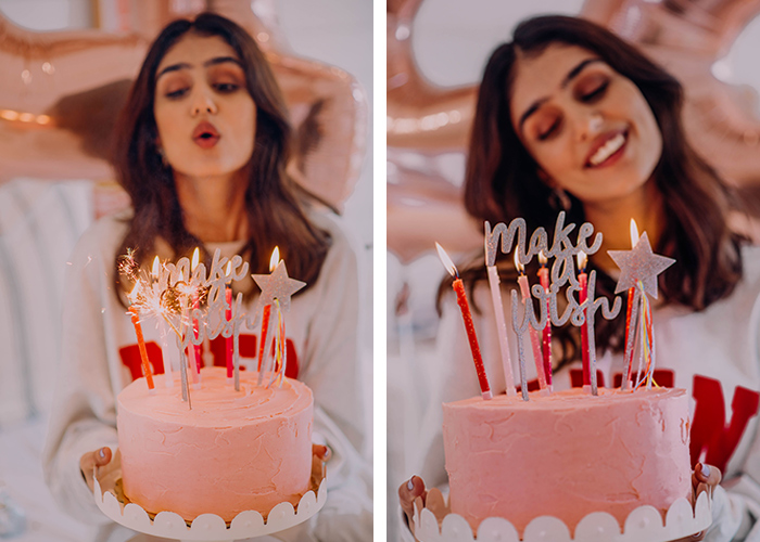 ژست عکاسی تولد دخترانه با کیک تولد